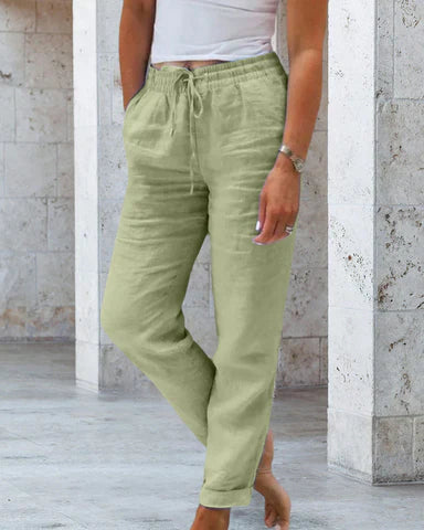 Pantalon Zano En Coton & Lin avec taille élastiqué Vert