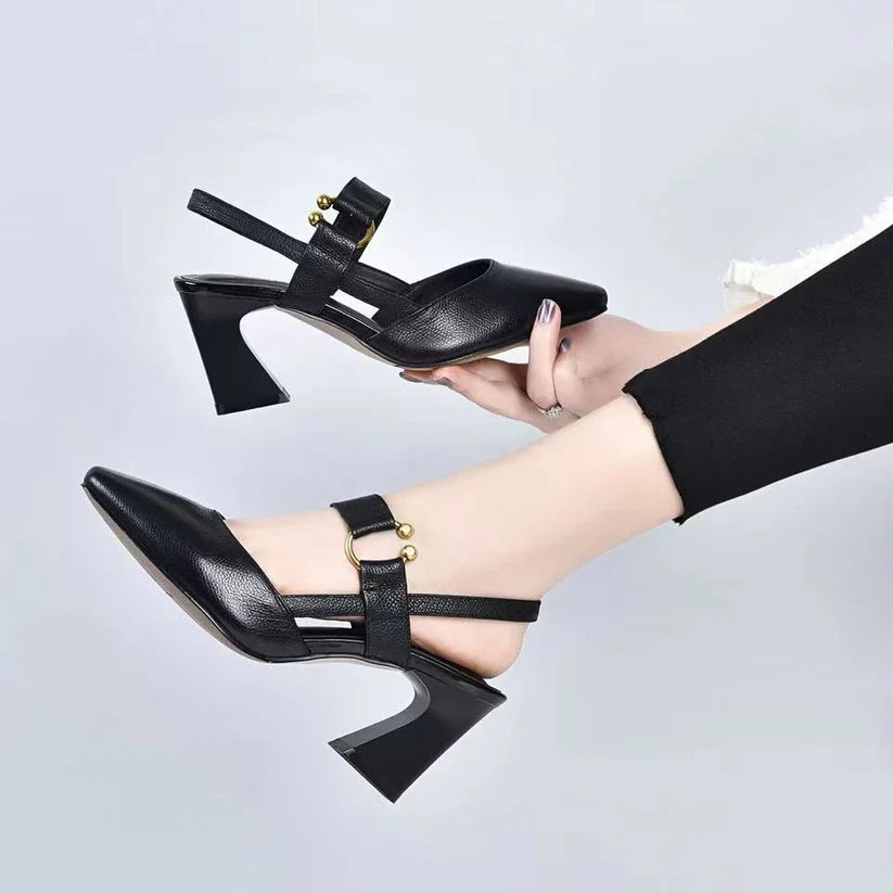 Sandales vivatelle à Talons Épais et Bout Pointu Noir