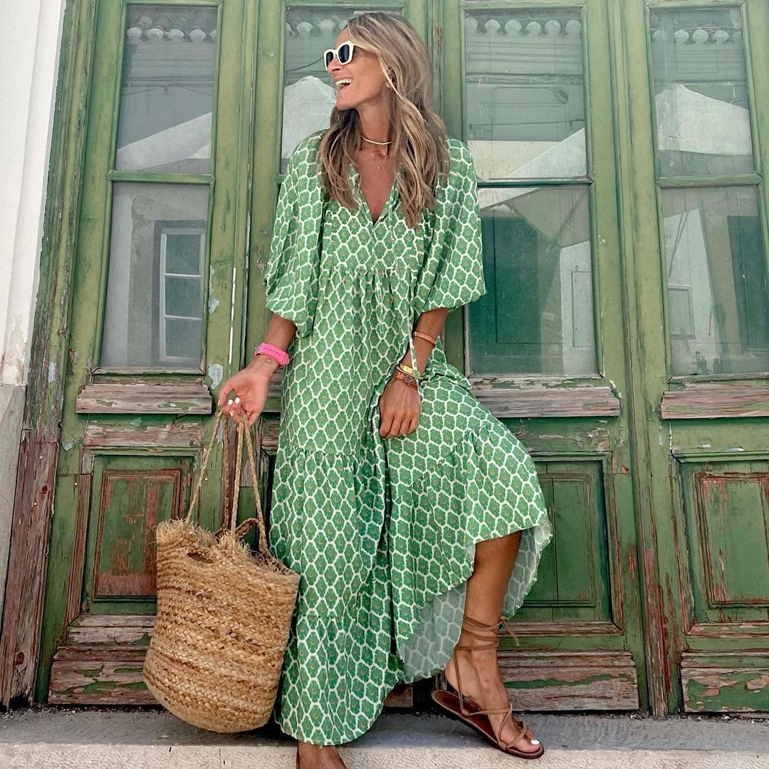 Robe Bohème vivatelle Sorties Vintage Vert