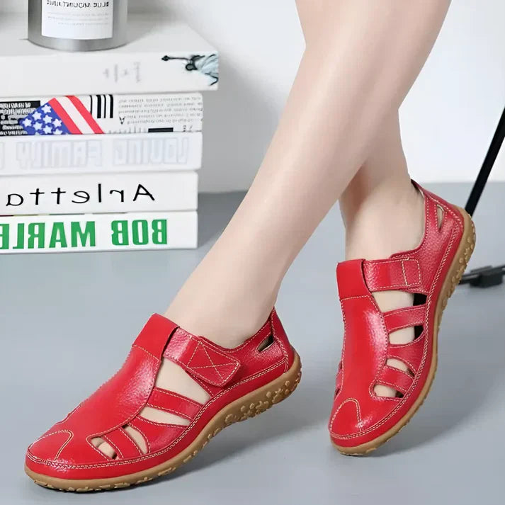 Sandales vivatelle Vintage en Cuir Véritable Rouge