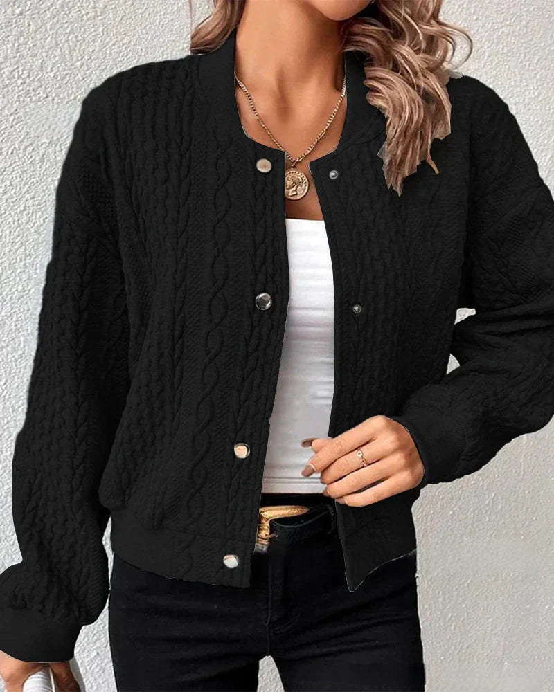 Cardigan Boutonné de Couleur Unie Noir