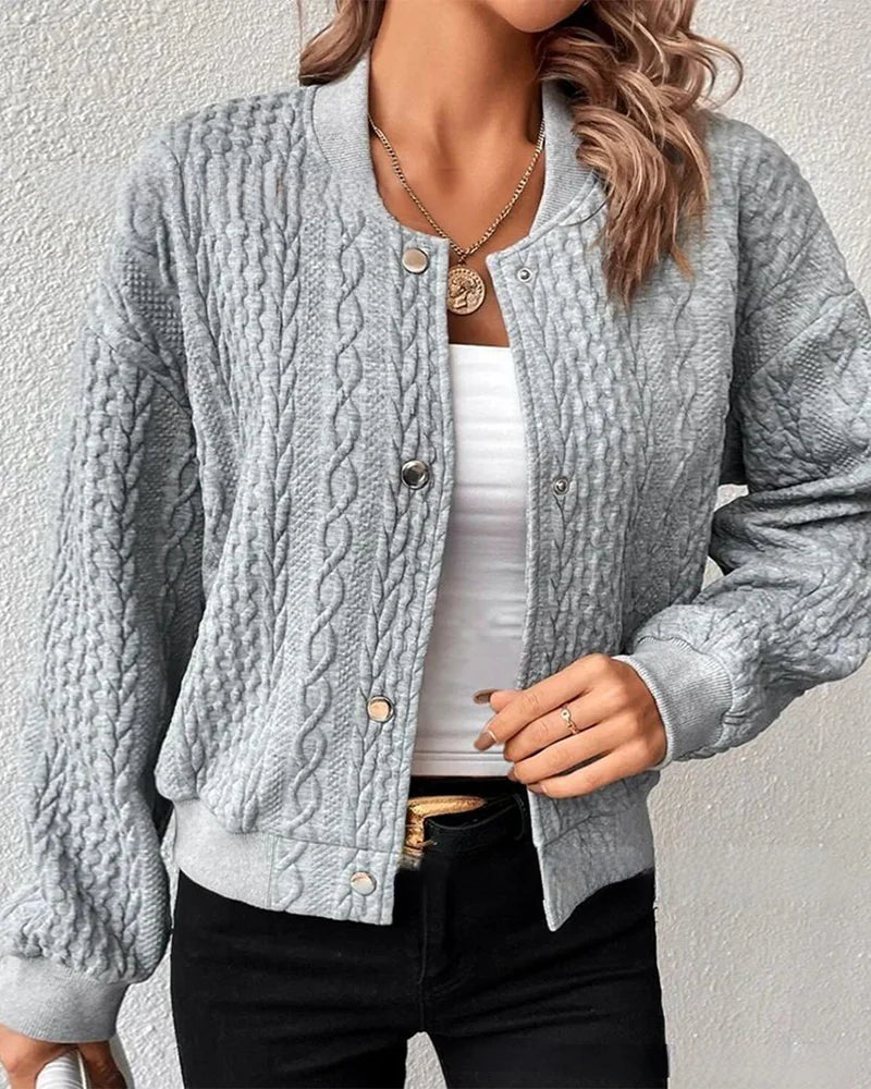 Cardigan Boutonné de Couleur Unie Gris