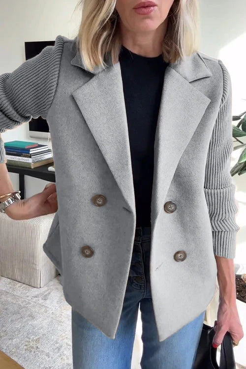 Elena - Blazer Élégant à Manches en Maille Gris