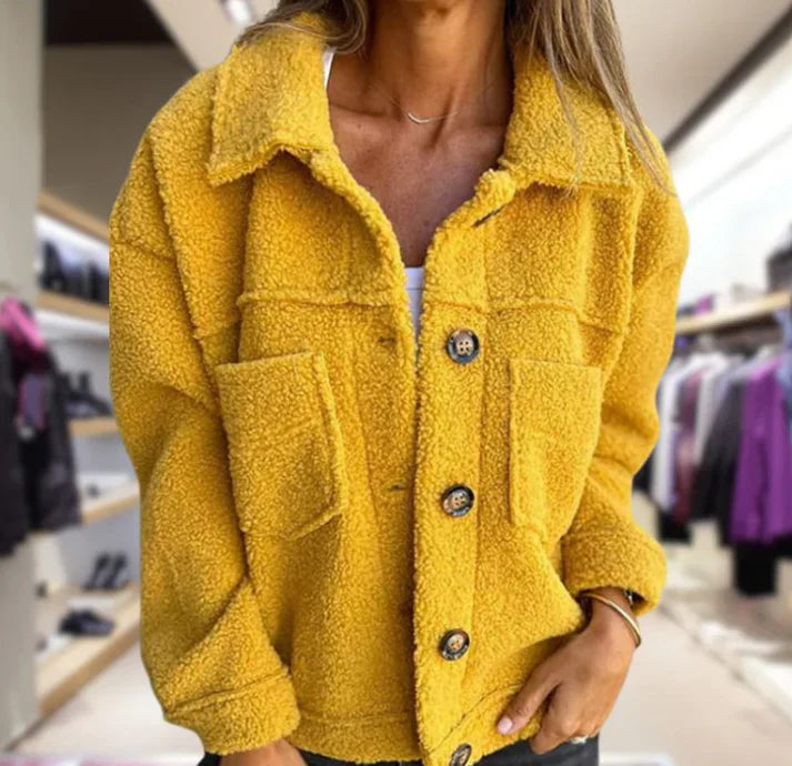 Clara|Veste Luxueuse Courte et Chaude Jaune