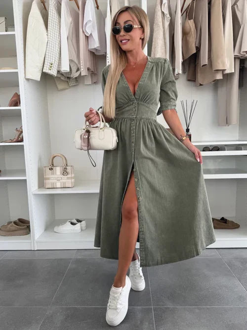 Julia|Robe Décolleté en Denim Chic