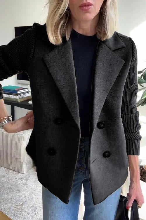 Elena - Blazer Élégant à Manches en Maille Noir