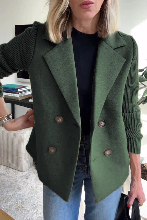 Elena - Blazer Élégant à Manches en Maille Vert Foncé