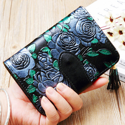 Florale Portefeuille Sécurité RFID - Unisexe Élégance Florale Rose argentée