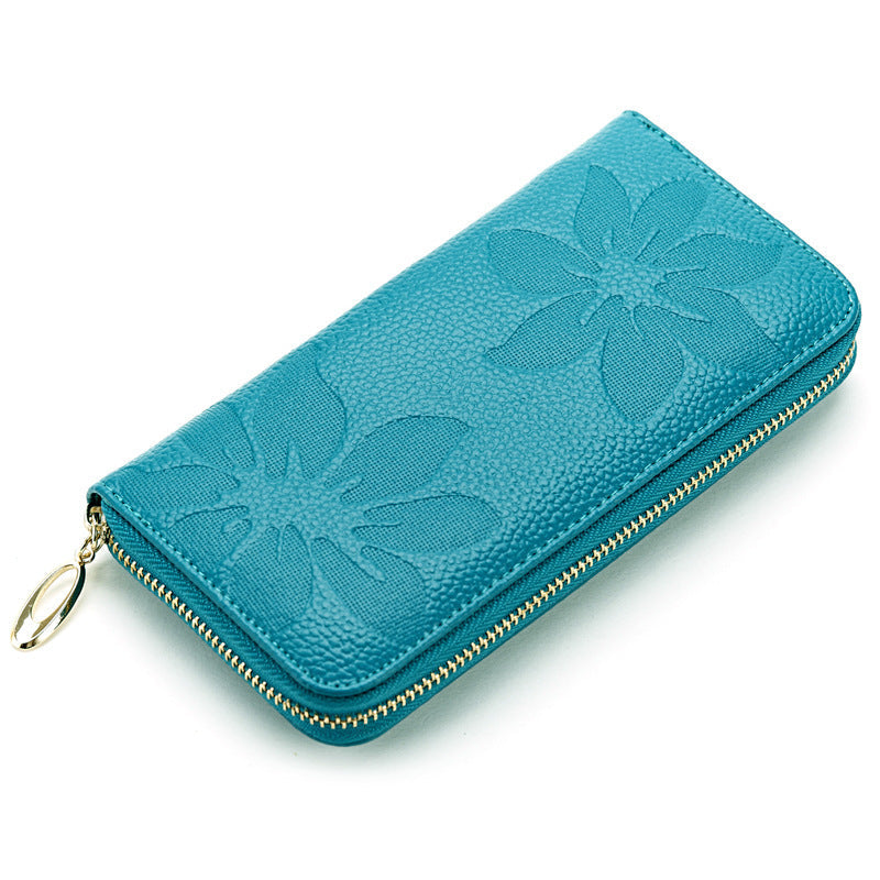 Portefeuille Floral Embossé Bleu