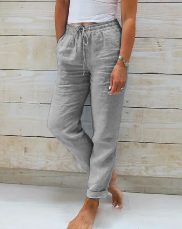 Pantalon Zano En Coton & Lin avec taille élastiqué Gris