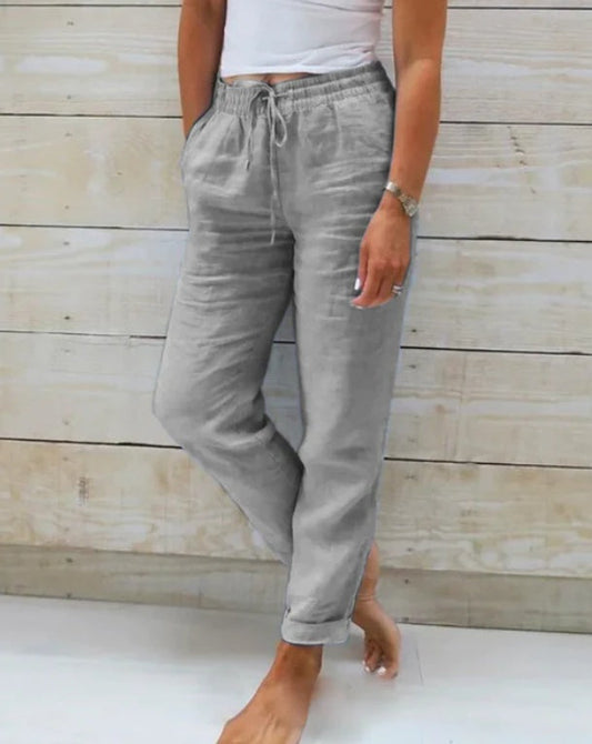 Pantalon Zano En Coton & Lin avec taille élastiqué Gris