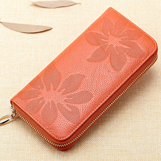 Portefeuille Floral Embossé Orange