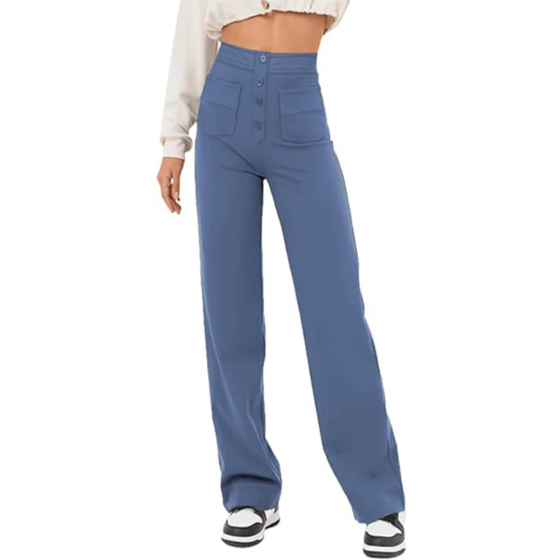 Pantalon Stylishly Taille Haute Extensible avec Poches Latérales Blue