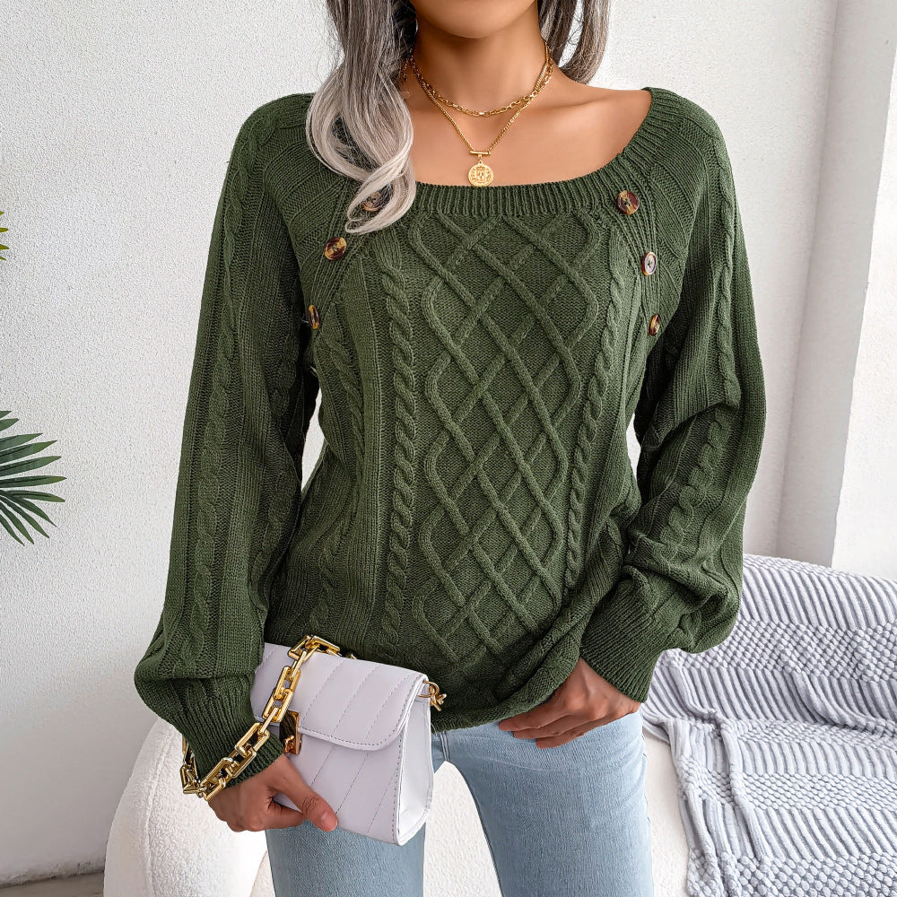 Pull Col Carré Stylishly Sorties Vintages Vert