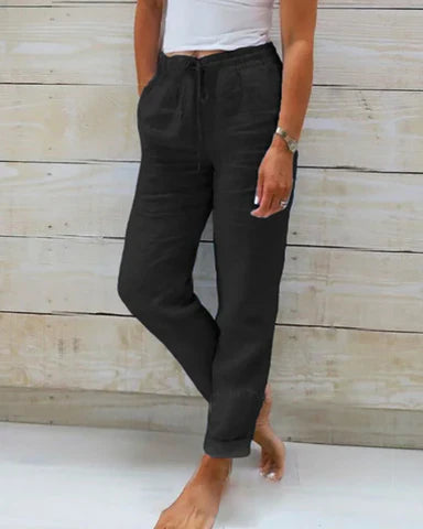 Pantalon Zano En Coton & Lin avec taille élastiqué Noir