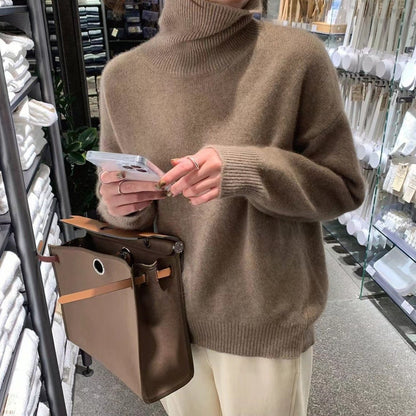 Pull vivatelle Cachemire Col Montant Marron
