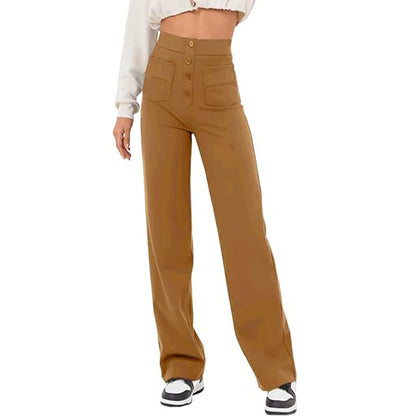 Pantalon Stylishly Taille Haute Extensible avec Poches Latérales Khaki