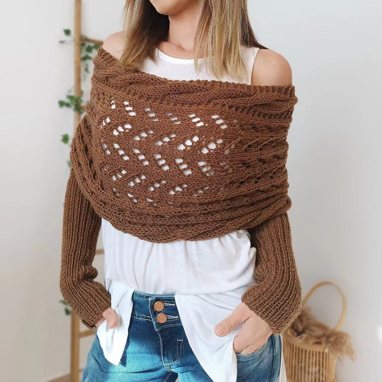 Écharpe Stylishly avec manches Marron
