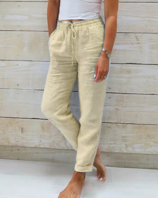 Pantalon Zano En Coton & Lin avec taille élastiqué kaki