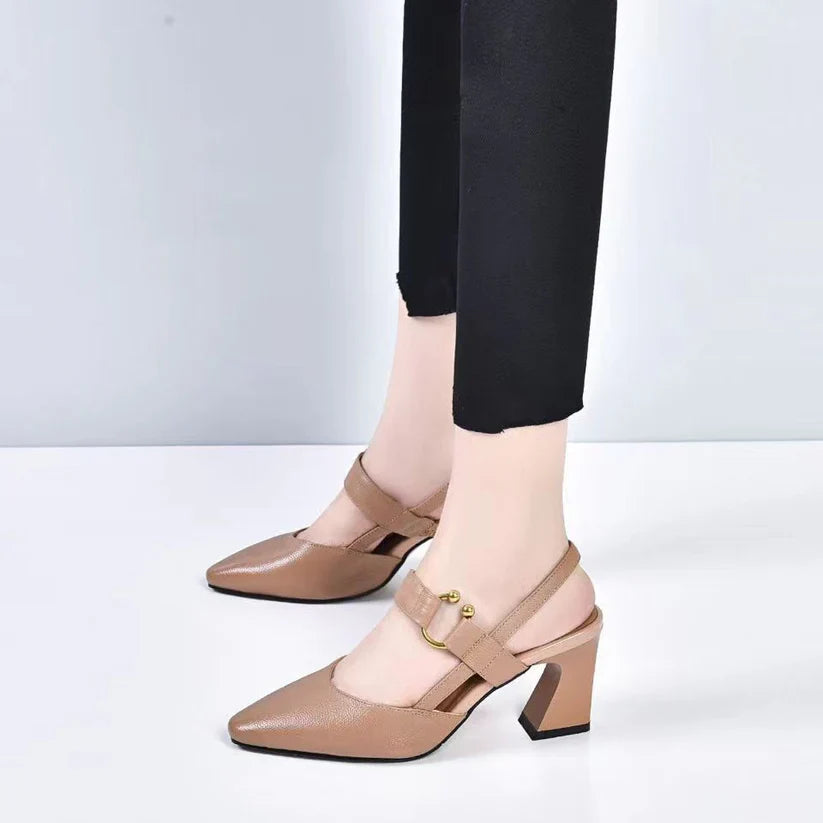 Sandales vivatelle à Talons Épais et Bout Pointu Kaki