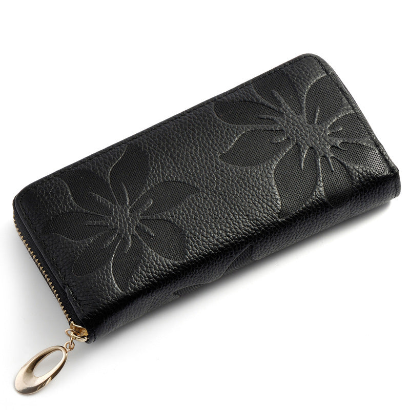 Portefeuille Floral Embossé Noir