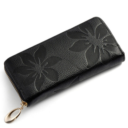 Portefeuille Floral Embossé Noir