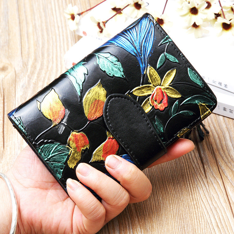 Florale Portefeuille Sécurité RFID - Unisexe Élégance Florale Feuille d'or