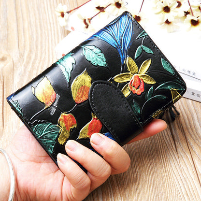 Florale Portefeuille Sécurité RFID - Unisexe Élégance Florale Feuille d'or
