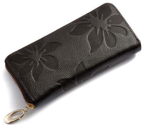Portefeuille Floral Embossé Marron
