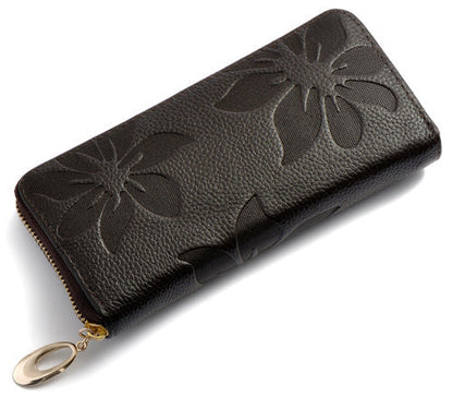 Portefeuille Floral Embossé Marron