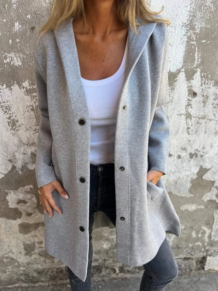 Cardigan vivatelle à Boutons avec Capuche Gris