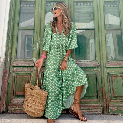 Robe Bohème vivatelle Sorties Vintage Vert