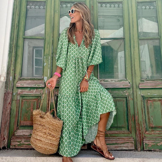 Robe Bohème vivatelle Sorties Vintage Vert