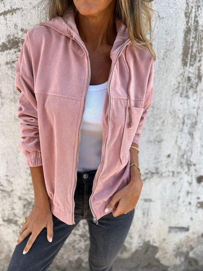 camille Manteau à Capuche en Velours Côtelé Rose