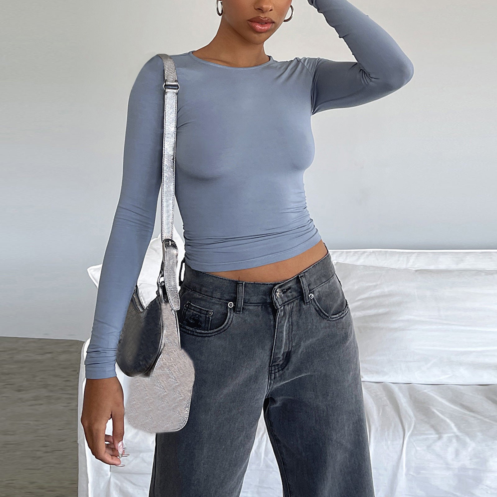 Pull Slim vivatelle Sorties Modernes Bleu Gris