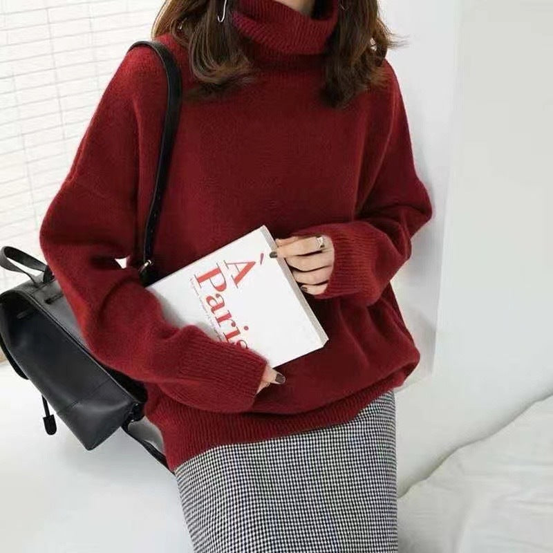 Pull vivatelle Cachemire Col Montant Rouge