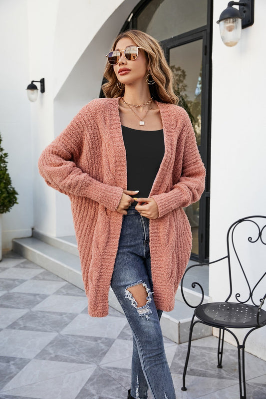 Cardigan Stylishly Décontracté en Tricot Orange