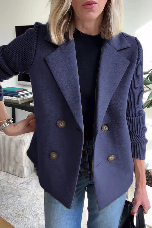 Elena - Blazer Élégant à Manches en Maille Bleu Marine