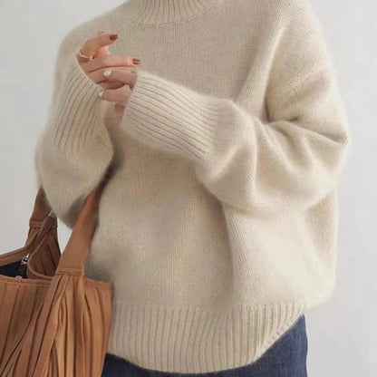 Pull Col Roulé Oversize en Cachemire Beige