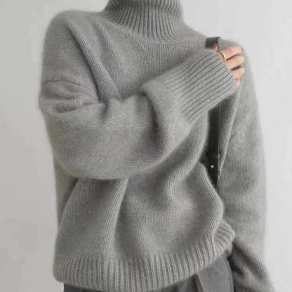 Pull Col Roulé Oversize en Cachemire Gris