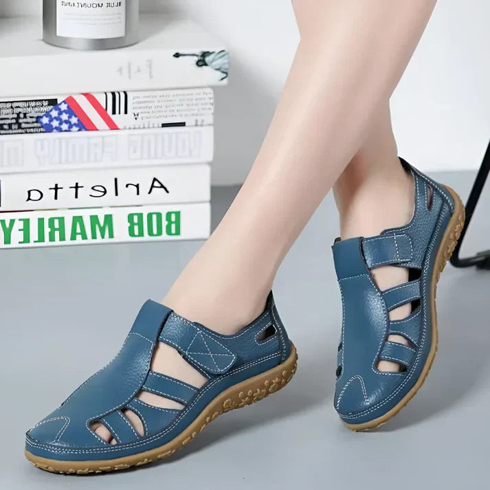 Sandales vivatelle Vintage en Cuir Véritable Bleu clair