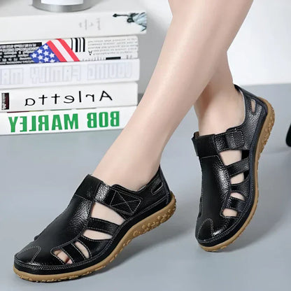 Sandales vivatelle Vintage en Cuir Véritable Noir