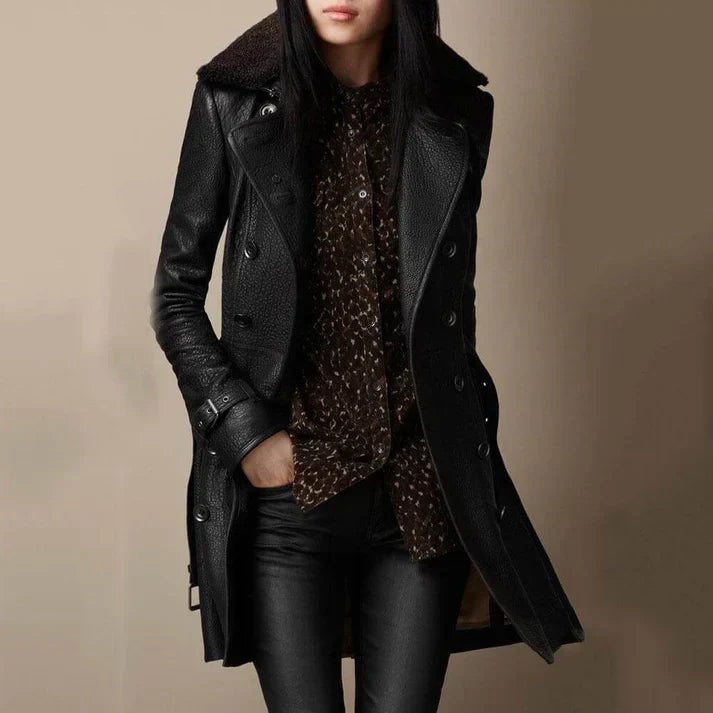Manteau vivatelle 3/4 élégant en cuir Noir