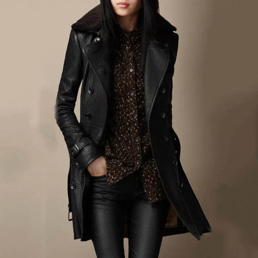 Manteau vivatelle 3/4 élégant en cuir Noir