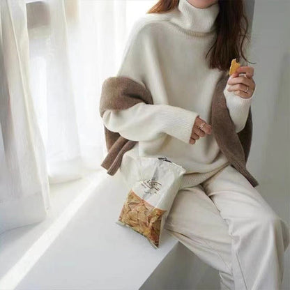 Pull vivatelle Cachemire Col Montant Blanc