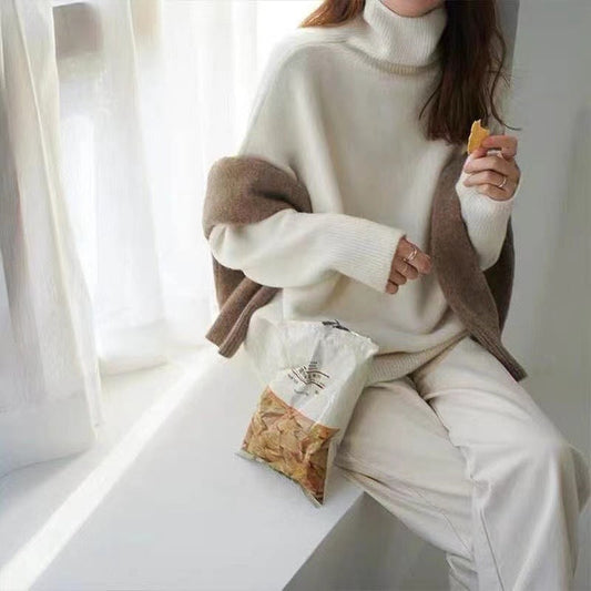 Pull vivatelle Cachemire Col Montant Blanc