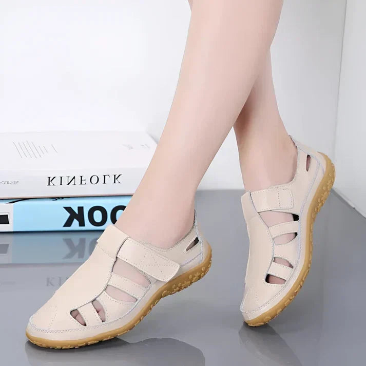 Sandales vivatelle Vintage en Cuir Véritable Beige