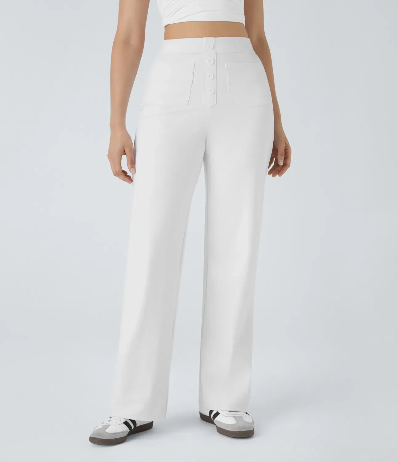 Pantalon Stylishly Taille Haute Extensible avec Poches Latérales Blanc