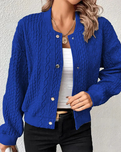 Cardigan Boutonné de Couleur Unie Bleu