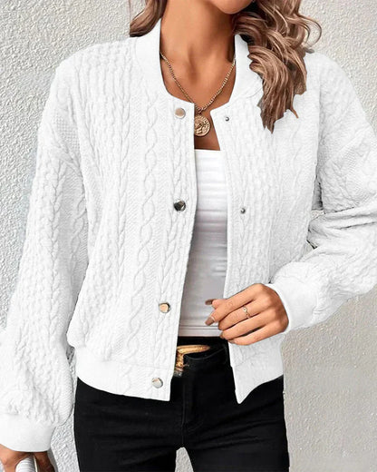 Cardigan Boutonné de Couleur Unie Blanc